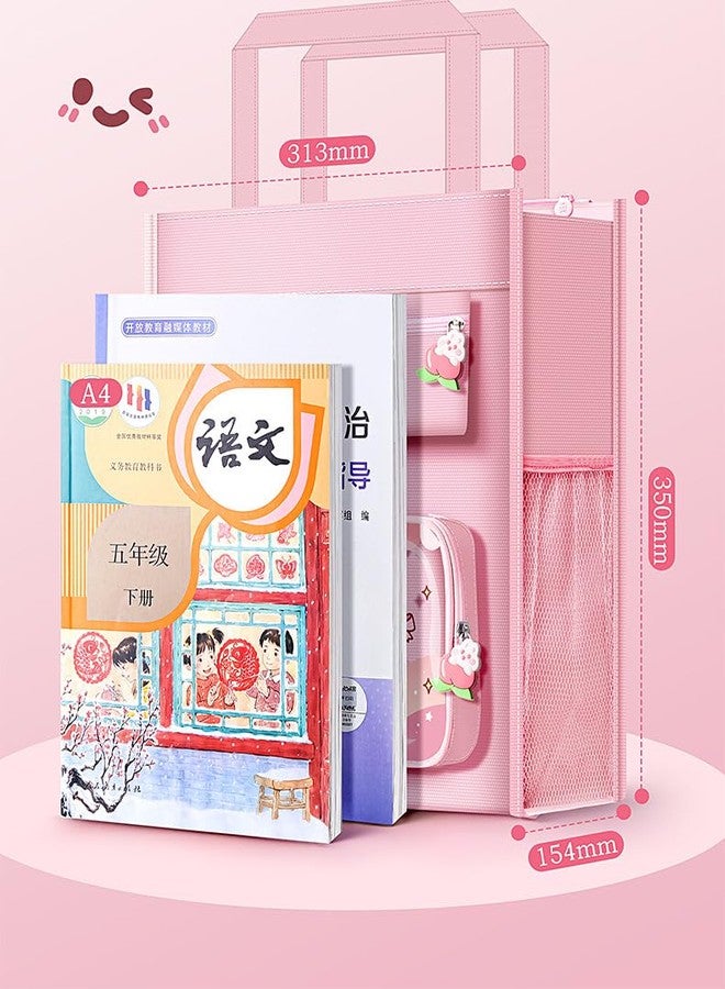 سامڤاردهان حقيبة تخزين معلقة لطيفة من سامفاردان للأطفال - حقيبة تخزين متعددة الجيوب للألعاب والكتب والقرطاسية، حقيبة حمل من القماش، حقيبة سفر بحزام مقبض وقفل بسحاب (وردي) - Image 2